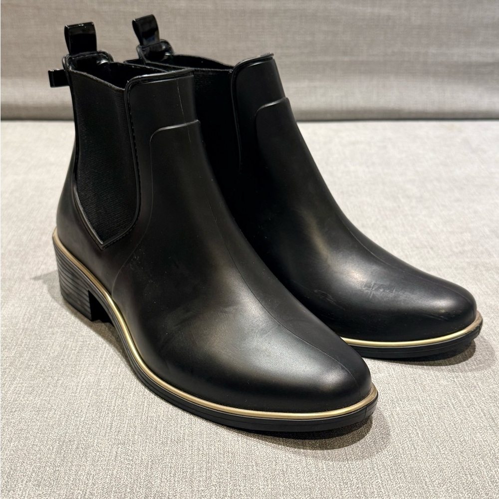 Kate Spade Black Ankle Booties with Gold Trim